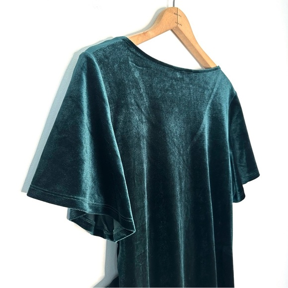 Shinestar | Green Velvet Wrap Short Sleeve Top Size L - Picture 4 of 9